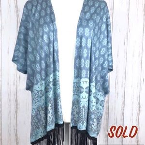 Charlotte Russe Size Medium Blue Fringe Hem Kimono